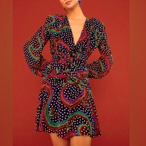 FARM Rio Rainbow Oxen Long Sleeve Mini Dress, NEW